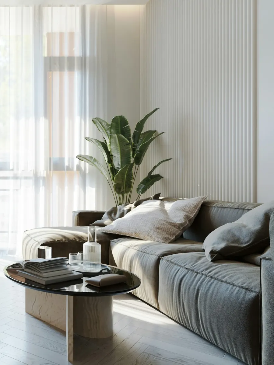 Sunlit, fully furnished apartment living room